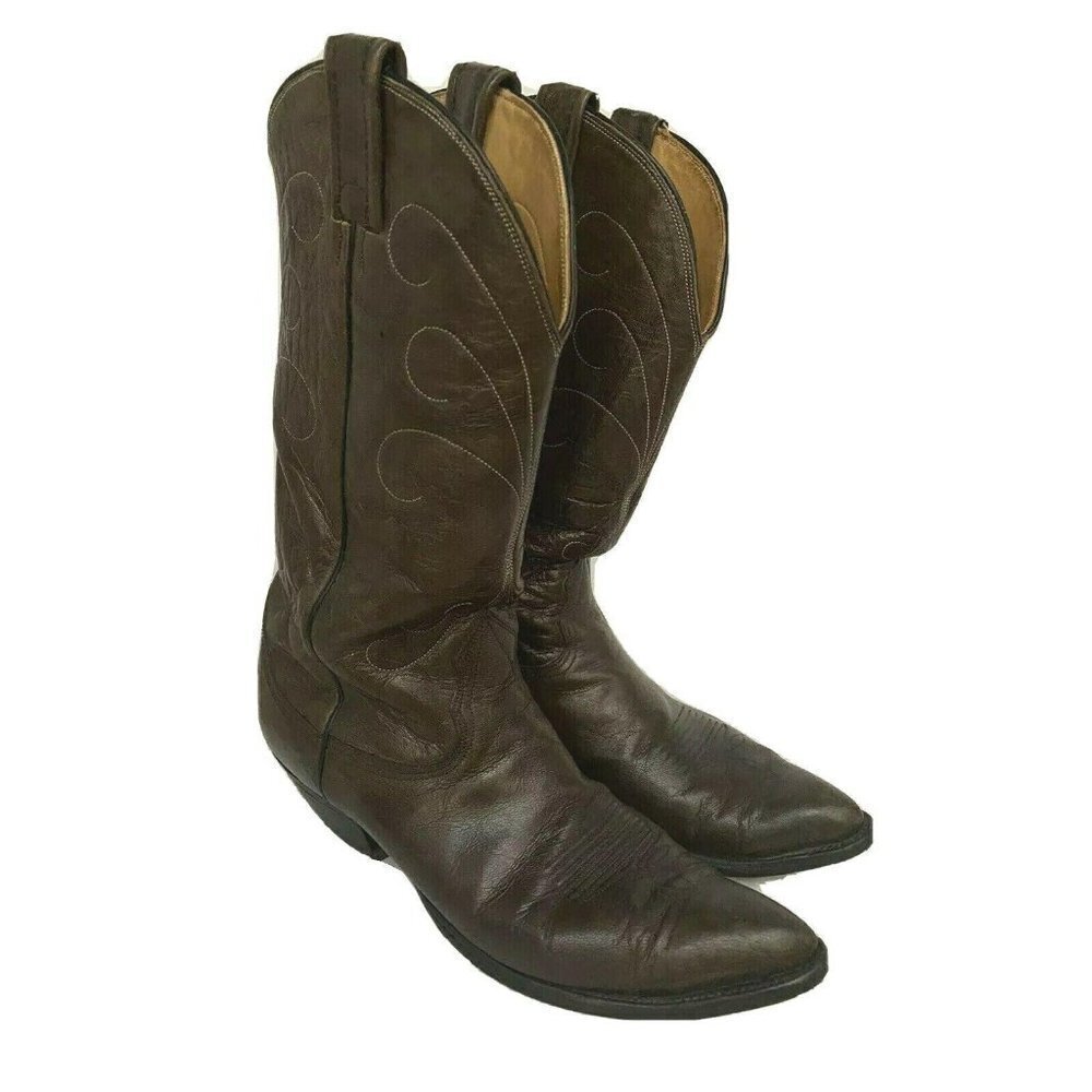 Nocona Mens Brown Leather Cowboy Western Country Work Boots US 9.5B Pull On